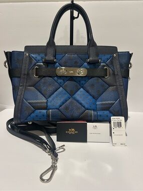 Coach Swagger Carryall 27 Patchwork Calico Plaid Multi Satchel Crossbody 34558